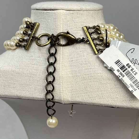 Sequin Multi-Strand Pearl Necklace Rhinestone Flower Pendant NWT $265 - Picture 3 of 4